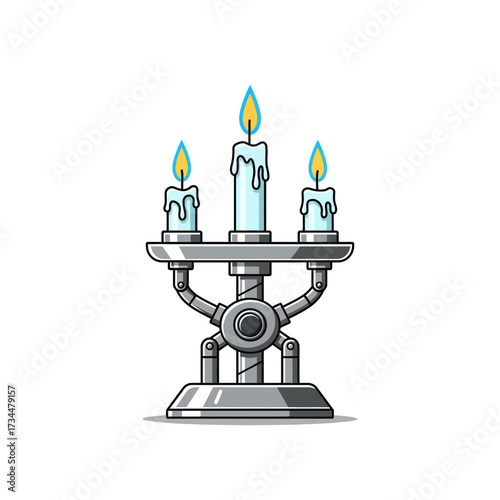 Steampunk candelabra with three flickering candles casting warm light