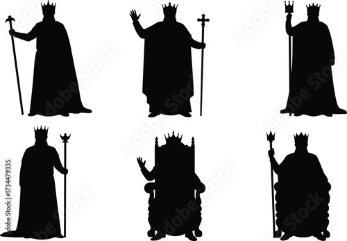 PrintKing silhouette collection, royal throne figure, medieval crown ruler, empire authority artwork, monarchy symbol, majestic leader illustration, noble power, historical royalty design