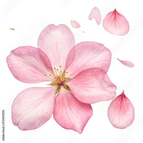 Pink Flower Blossom With Falling Petals Watercolor graphic design isolated on a transparent background