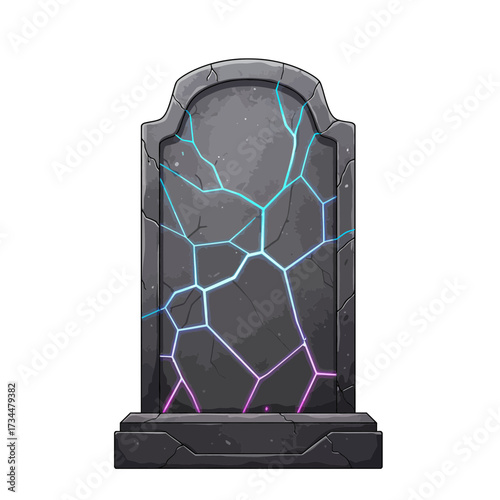 Ethereal cracked tombstone with glowing abstract cracks and stone texture
