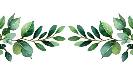 Elegant watercolor eucalyptus leaves frame design with botanical touch and vibrant green shades for wedding invitations or decoration purposes enhancing natural aesthetics