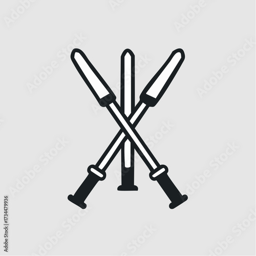 Three crossed lightsabers in a stylized emblem, symbolizing a duel or conflict, with a minimalist design and a modern feel