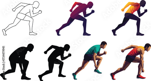PrintRunner silhouette illustration, athlete sprinting, sports training, fitness exercise, marathon preparation, athlete running start, competition track, workout speed, vector art