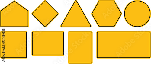Realistic yellow road sign set vector
