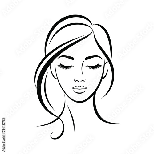 Elegant black and white line art portrait of a woman