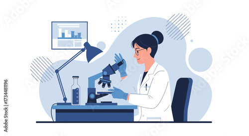 Illustration depicting a scientist working with a microscope in a laboratory setting showcasing