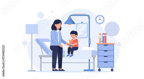 Illustration of a mother visiting her child in the hospital providing love and care