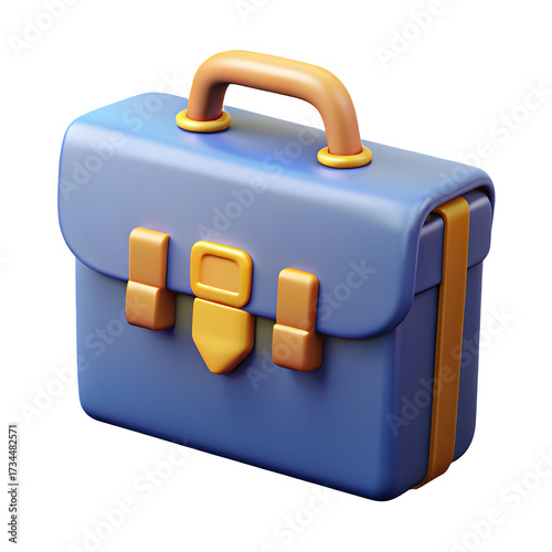 Blue cartoon briefcase with yellow accents on black background