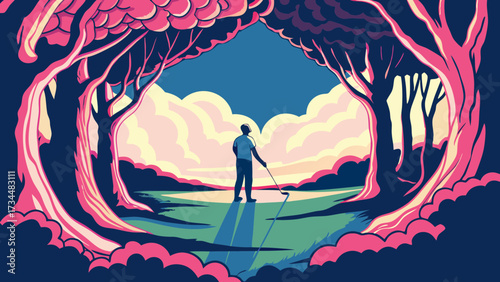 Precision Putting Scene on a Lush Green Under Sunset