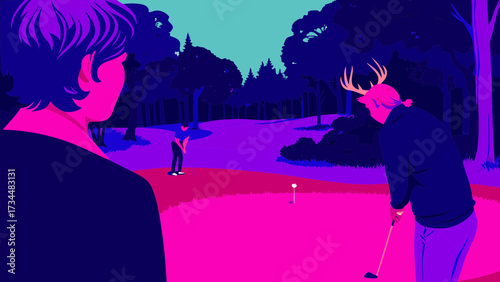 Precision Putting Scene on a Lush Green Under Sunset