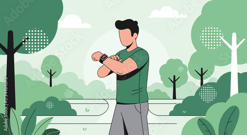 Man checking fitness tracker in park symbolizing health and wellness outdoors
