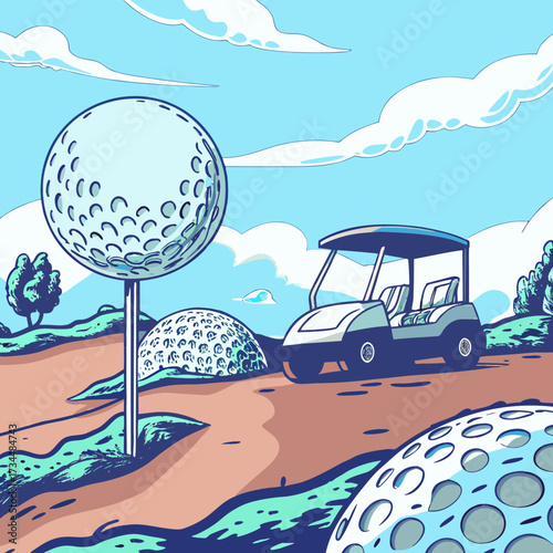 Vibrant Depiction of a Fairway Drive in Full Swing
