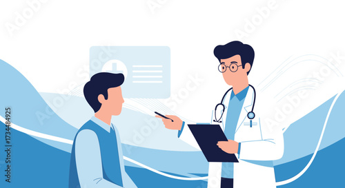 Medical consultation concept doctor explaining diagnosis to patient with clipboard information