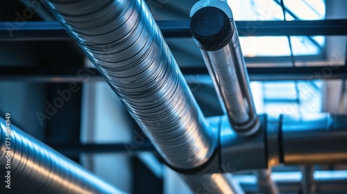 Industrial ventilation system overhead in modern building
