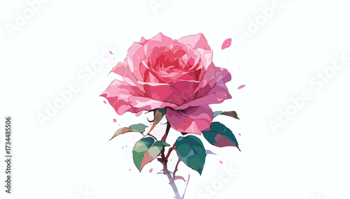 Single pink rose flower isolated on a white background with a leaf, symbolizing love and nature's beauty for Valentine's Day or a gift of romance
