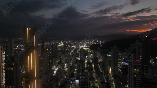 Cityscape and Statue: Balneario Camboriu at Night