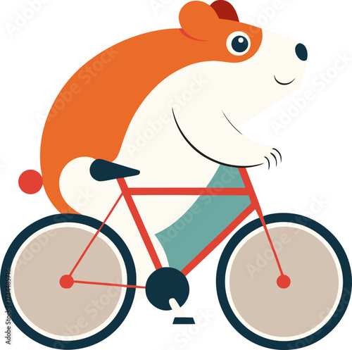Cute hamster riding a bicycle on a white background in a vector illustration
