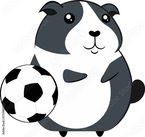 Cute guinea pig holding a soccer ball isolated on a white background cartoon art