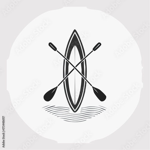 Flag vector illustration of a kayak with oars and waves, perfect for water sports and outdoor adventures