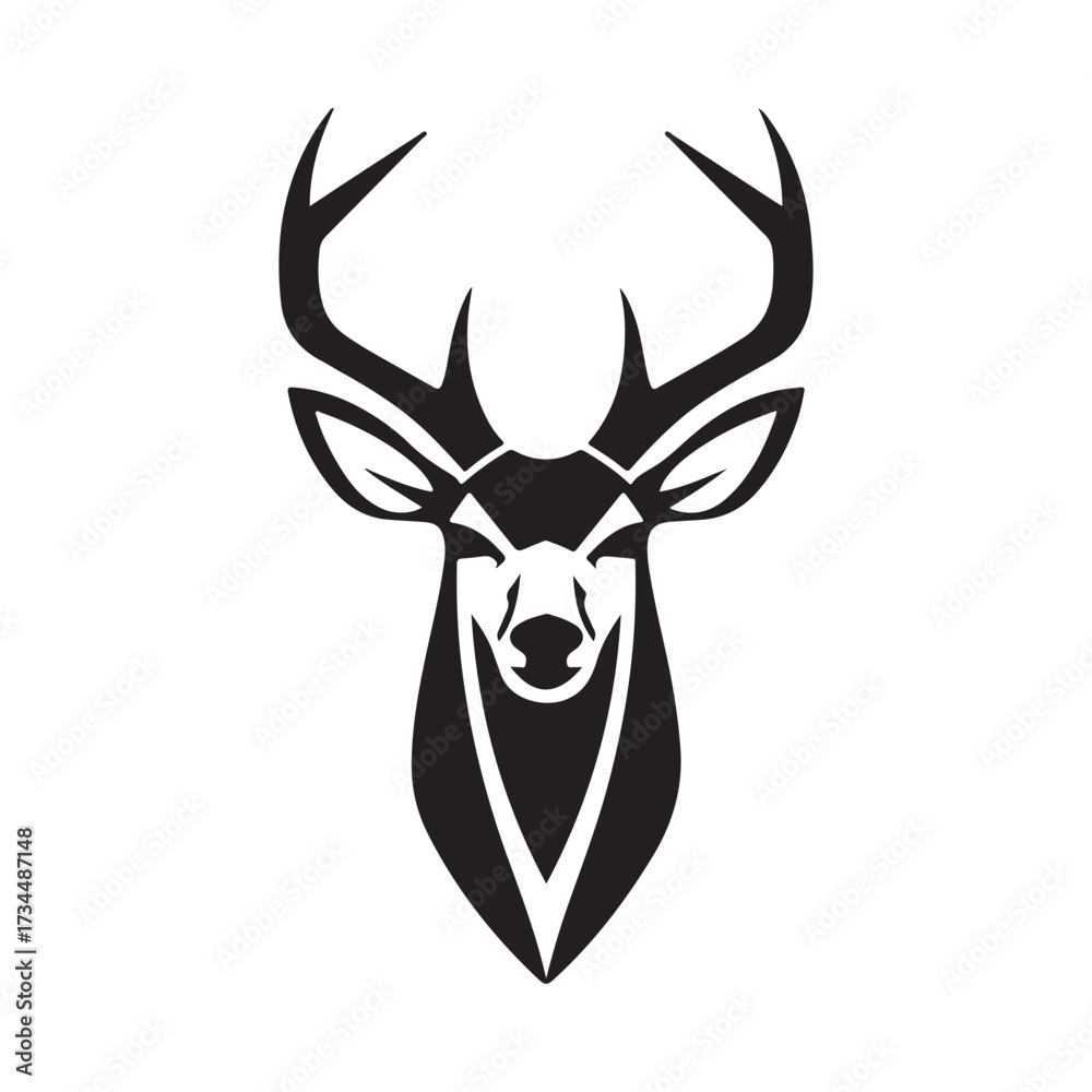 Naklejka premium Stylized black and white silhouette of a majestic stag head
