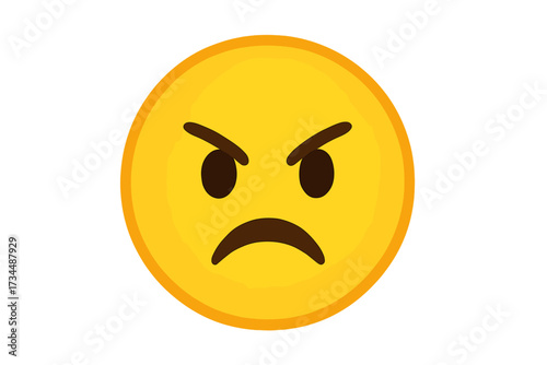 Angry face emoticon vector icon. Mad emoji showing frustration, rage, and irritation. Concept for negative emotions, bad mood, stress, and annoyance. Grumpy smiley character.