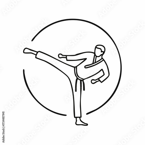 Dynamic vector illustration capturing a martial artist performing a precise high kick, embodying the strong spirit and discipline that serves as a flag for self-improvement and physical prowess