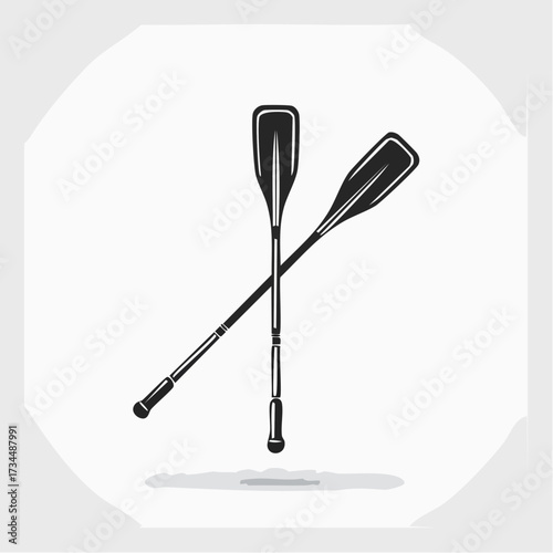 Classic emblem of crossed boat paddles, a symbolic vector flag for a water sports club. Vintage style icon for rafting, canoeing, and adventure