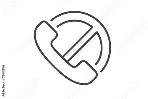 Block or reject call thin line icon. No phone calls symbol. Unwanted spam call, decline, hang up, and do not disturb concept. Simple outline vector pictogram for UI UX design.