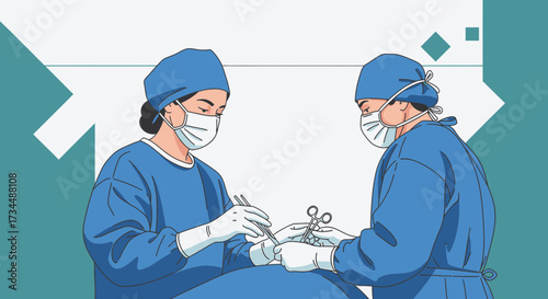 Two surgeons performing an operation depicted with professional precision and care ensuring