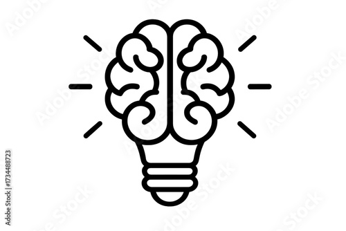 Creative idea icon with brain and light bulb. Concept of brainstorming, innovation, and knowledge. Symbol for intelligence, solution, learning, and thinking process. Genius.