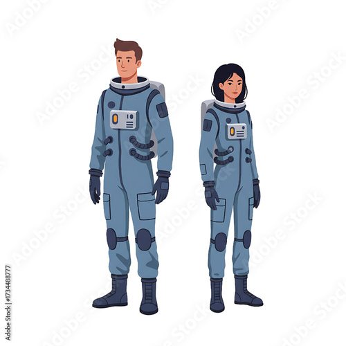 Astronauts in Spacesuits Standing Together Illustration Science Exploration