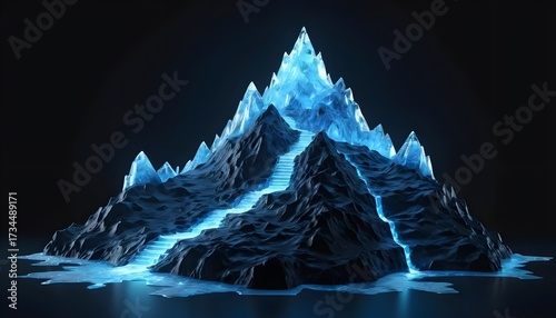 Illuminated ice mountain formation digital art mystical environment fantasy concept