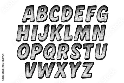 Hand-drawn alphabet with pencil shading texture. Original vintage typeface inspired by pulp comics, B-movies, and horror films. Bold, trendy vector font for display and titles.