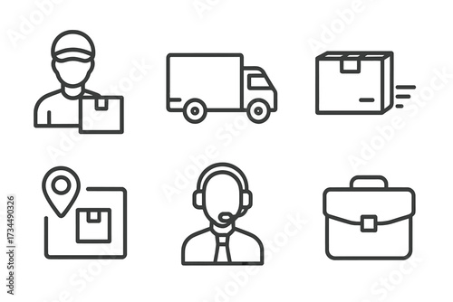 Delivery and logistics line icon set for web and mobile. Courier, express shipping, order tracking, transport truck, customer support, business. E-commerce vector symbols.