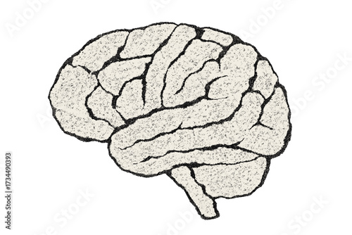 Human brain vector in retro pop art style. Halftone newspaper collage effect. Concept for psychology, mental health, intelligence, mind, knowledge, science, and creativity.