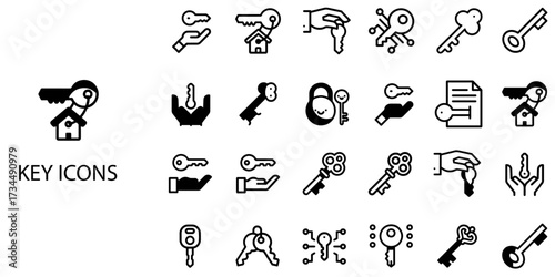 Key simple concept 24 Black and White color icons set .Vector illustration.	