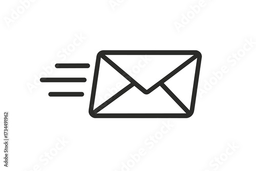 Simple sending mail icon. Fast express delivery symbol. Vector envelope with motion lines for quick message or email communication. Minimalist post letter graphic element.