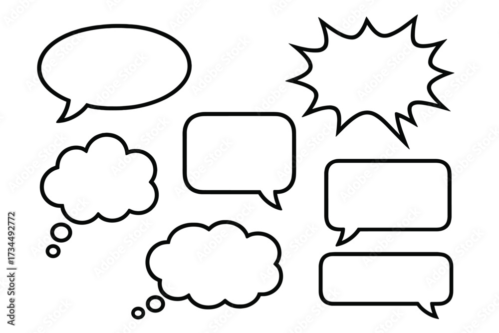 Obraz premium Retro speech bubbles set vector illustration with empty comic clouds, thinking and speaking icons, transparent background stickers collection, ordered design elements for communication