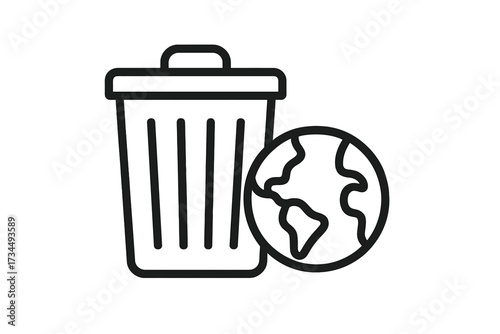 Planet Earth thrown into a trash can. A metaphor for global pollution, environmental disaster, and the world's waste crisis. Concept of consumerism and garbage problems.