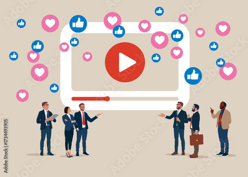 Video media player Interface. Social media communication. Social media positive and negative feedback vision. Vector flat illustration