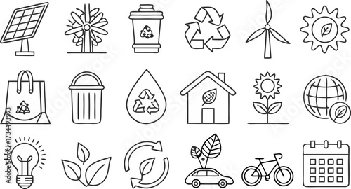 Embrace Green Living with Eco Friendly Icons and Sustainable Energy Solutions for a Brighter Future, Promoting Nature Conservation and Renewable Resources