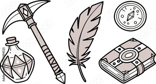 Enchanting fantasy game assets for immersive world building, add a touch of magic with these meticulously designed icons, perfect for RPG adventures