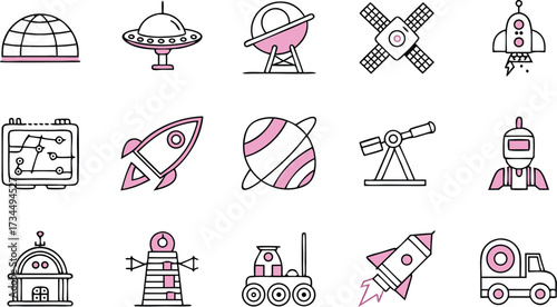 Explore the Cosmos Cute Space Icons Set for Kids' Projects, Educational Resources, and Creative Designs Originally a Scalable Vector Graphic