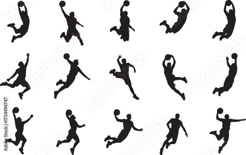  Basketball dunk silhouette vector on white background