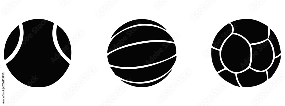Obraz premium A black and white vector illustration of a cat playing with a soccer ball and a tennis ballA black and white vector illustration of a cat playing with a soccer ball and a tennis ball