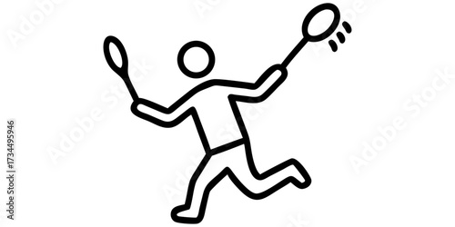 A vector illustration of a silhouette logo of a tennis player in sport competition running to hit the ball