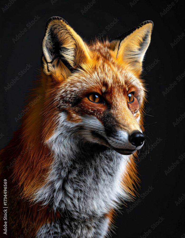 Fototapeta premium Majestic fox portrait with dramatic lighting