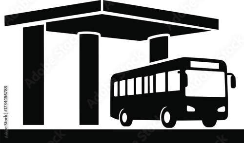 Bus station shelter with a bus arriving