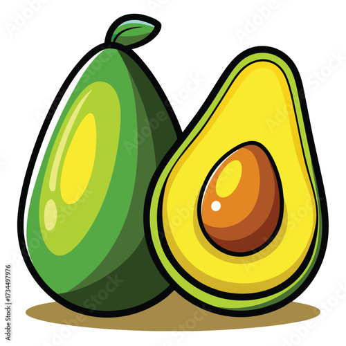 cut avocado on a white background stock illustration
