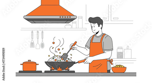 A skilled chef cooking a delicious meal in a modern kitchen with expertise and dedication